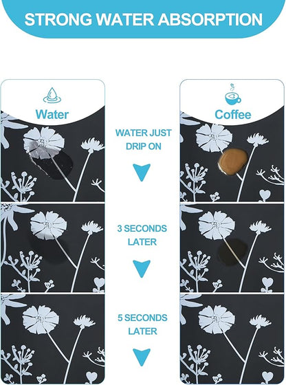 Dish Drying Mat for Kitchen Counter, 16"x24" Dish Drying Pad with Non-slip Rubber Backed, Hide Stain Anti Absorbent for Kitchen Counter, Drying Mat for Coffee Machine Dish Rack (Gray Daisy) - Image 2
