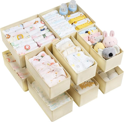Vtopmart 12 Pack Baby Clothes Organizer, Dresser Drawer Organizer for Baby Clothing, Foldable Fabric Closet Drawer Storage Bins, Nursery Dresser Dividers for Bra, Socks, Ties, Scarf by Vtopmart