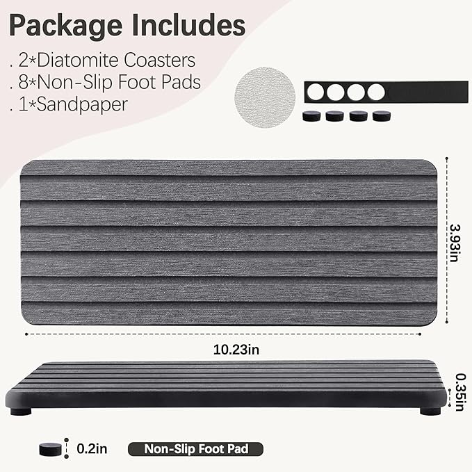 NiuYichee 2 PCS Water Absorbent diatomite Coasters, 10.2" x 4" Water Absorbing Stone Tray for Sink, Stone Drying mat for Kitchen Counter, Stone soap Tray Used for Hand Soaps & toiletries & Plants - Image 5