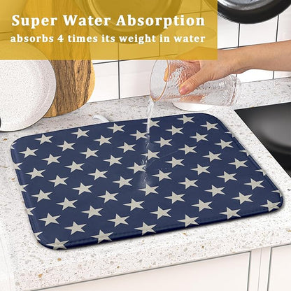 Patriotic July of 4th Blue Star Dish Drying Mat for Kitchen Counter 16x18 Memorial Independence Day Absorbent Reversible Microfiber Drying Mats Kitchen Countertop Protector Dishes Drainer Pad - Image 7