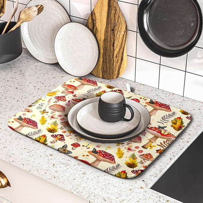 Forest Mushroom Dish Drying Mats Wild Plant Butterfly Kitchen Sink Rack Mats 16 X 18 Inch - Image 5