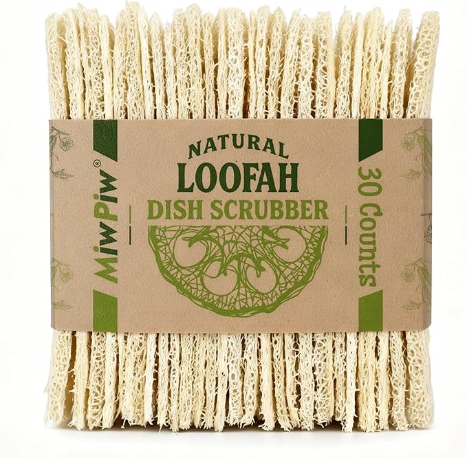 Natural Loofah Dish Sponge (Pack 30) Multipurpose Dish Sponges - 100% Biodegradable Compostable Dishwashing Scouring Pad Zero Waste (2.75" x 2.75" Each) - Image 7