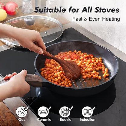 SENSARTE Nonstick Frying Pan Skillet with Lid, 11inch Non Stick Pan Omelette Pans, Healthy Kitchen Cooking Chef's Pan with Cover, Free of Intentionally Added PFOA/PFOS, Induction Compatible, Black - Image 3