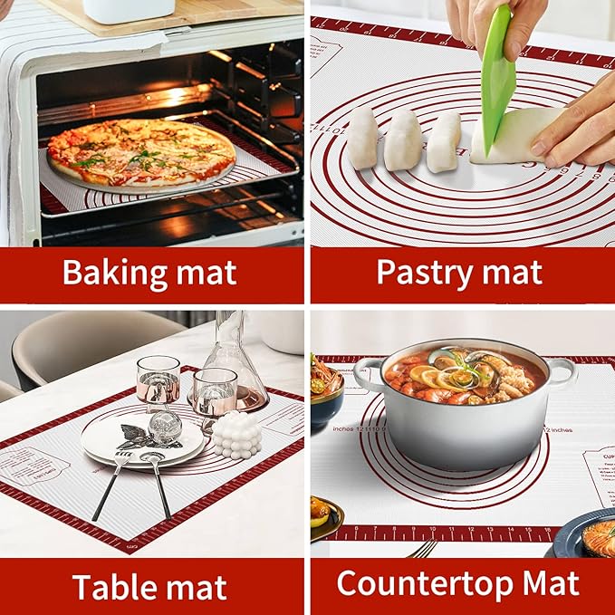 Non Stick Pastry Mat for Rolling Dough Fondant Pie Crust, Macaron Silicone Baking Mat for Mat Extra Large Silicone Mats for Baking Cookie Cakes Pizza Candy Bread - Image 5