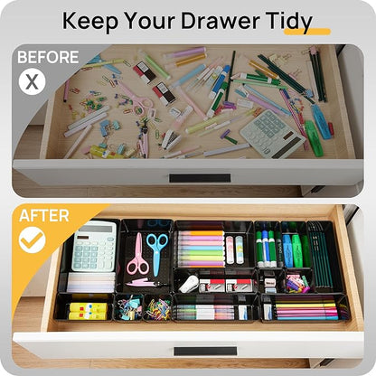 Vtopmart 25 PCS Office Desk Drawer Organizers Set, 4-Size Versatile Plastic Drawer Organizer Trays, Storage Bins for Desk Accessories Office Organizers and Storage, Bathroom, Makeup, Vanity, Black - Image 2