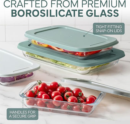 COOK WITH COLOR 8-Piece Deep Glass Baking Dish Set with Plastic Lids – Casserole and Food Storage Containers for Lasagna, Leftovers – Freezer-to-Oven, Microwave & Dishwasher Safe, Sage - Image 5