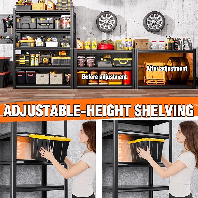 71" Hx35 Wx16 DMetal Garage Shelving 5 Tier Storage Shelves,Adjustable Heavy Duty Shelving Unit and Storage Large Rack,Utility Steel Shelf 2 Pack for Shop Warehouse Industrial Pantry Basement