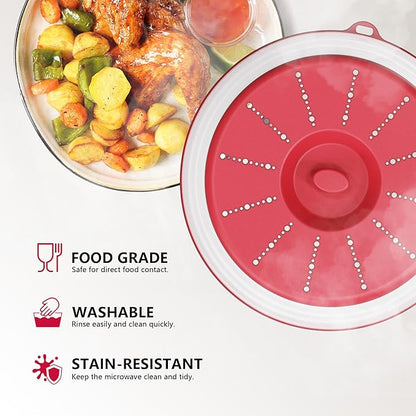 WVM Microwave Splatter Cover Vented for Food with Hook Hole, Splatter Guard & Colander Kitchen Gadget for Food, Meal Prep, Red - Image 3
