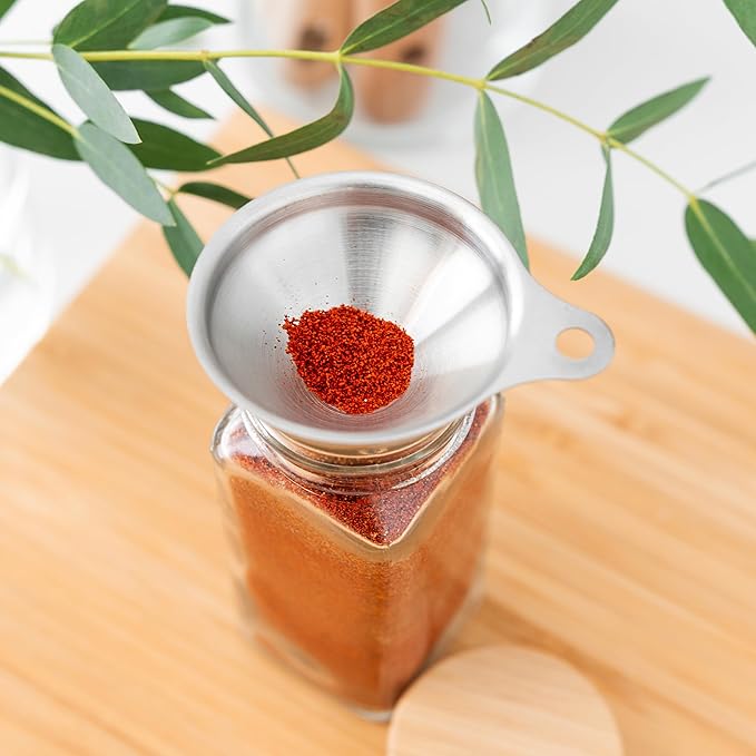 SAVVY & SORTED Glass Spice Jars with Label, 24PK Bamboo Jar Spices Set 4oz, 374 Spice Labels, Pepper Grinder, Empty Herb Seasoning Containers, Funnel and Shaker Lids - Image 6