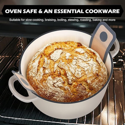 TeamFar 5Qt Dutch Oven, Enameled Cast Iron Dutch Oven with Lid & Dual Handles for Cooking Baking Braising Simmering, Healthy & Sturdy, Oven & Various Stovetops Safe, Non-stick & Easy Clean - Khaki - Image 6