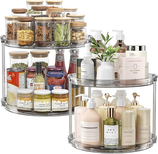 LAMU 2Pack 2 Tier Lazy Susan Organizer 12 inch Large Lazy Susan Turntable Rotating Spice Rack Organization for Cabinet, Kitchen, Pantry, Countertop, Bathroom, Vanity, Medicine Cabinet Organizer, Grey by YourHome-OrganizationHelper