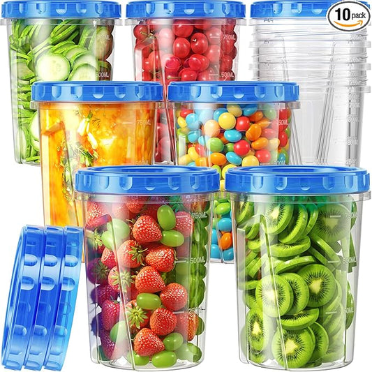 Canfanni 10 Pack-33oz Freezer Storage Containers Set, Plastic Food Storage Containers with Twist Top Lids, BPA Free Stackable Soup Containers for Overnight Oats/Salad/Leftover/Soup/Ice Cream