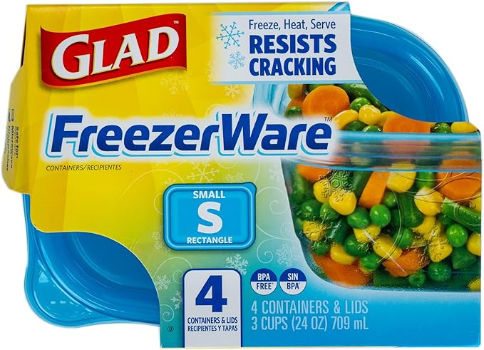 Glad GladWare FreezerWare Food Storage Containers with Lids, Small Rectangle BPA Free Plastic for Freezing Soups and Meal Prep, Crack Resistant, Microwave Dishwasher Safe, 24 Oz, 4 Count - 6 Pack - Image 3