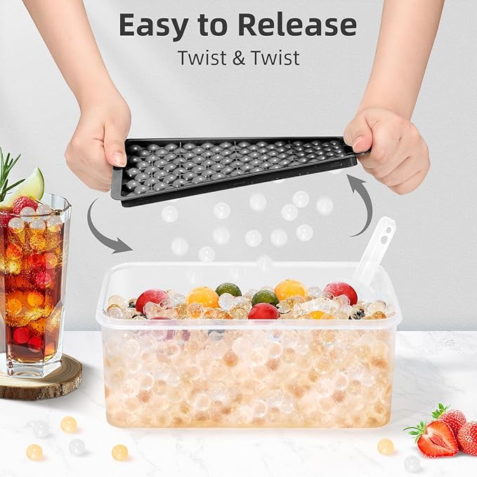 WIBIMEN Mini Ice Cube Trays, 0.55” Tiny Pebble Ice for Iced Coffee & Cocktails, Fast Chill, Easy Twist Release, Stackable with Lid & Storage Bin (4 Pack, Black) - Image 2