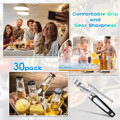Gisafai 30 Pcs Can Opener Manual Bulk Smooth Edge with Sharp Blade and Soft Non Slip Grip Handle Heavy Duty Handheld Safety Can Opener, Black and Silver - Image 3