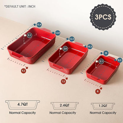 Ceramic Baking Dish Set of 3, Casserole Dishes for Oven, Ideal for Baking, Stewing, Roasting, and Holiday Feasts. The Gift for Mother's Day, Thanksgiving, Christmas, or Housewarming(Christmas Red） - Image 2