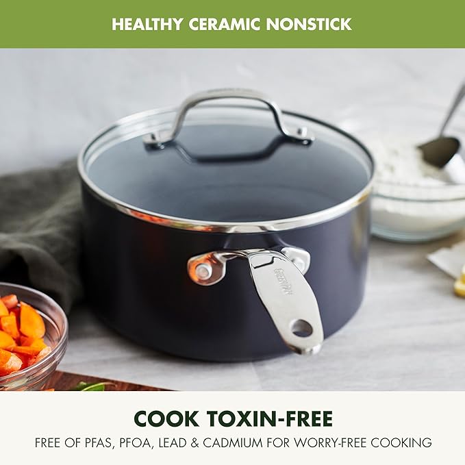 GreenPan Valencia Pro Ceramic Nonstick 1.66QT & 3.3QT Saucepan Pots with Lids Set, Hard Anodized PFAS-Free Cookware, Induction Ready & All Cooktops, Soup & Sauce, Dishwasher & Oven Safe to 600F, Gray - Image 3