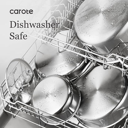 CAROTE 21pcs Tri-Ply Stainless Steel Cookware Set, Pots and Pans Set, Non Toxic Induction Kitchen Cooking Sets, Cookware Collection, Mirror Polish, Silver - Image 7