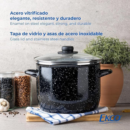 EKCO EOS 8-Quart Speckled Stockpot with Glass Lid (Black) Soup Pot for All Ranges, Dishwasher & Oven Safe up to 350°F - Non-Reactive Enameled Interior Pot for Gumbo, Stew, Boil, Pasta, Chili - Image 7