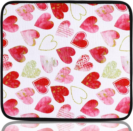 Breling Valentine's Day Dish Drying Mat Valentine Kitchen Dry Mat Absorbent Hearts Table Dishes Pad Red Pink Protect Tableware Kitchen Accessories for Home Decor, 16 x 18.4 Inches