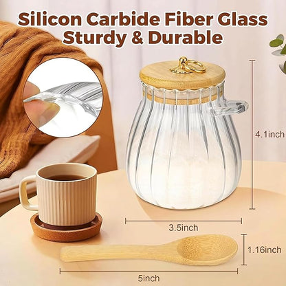 holoith Sugar Container with Bamboo Lid and Spoon,15 oz Sugar Bowl Glass Jar for Coffee Bar Accessories Coffee Canister Kitchen Decor Housewarming Gift Christmas Refillable Design - Image 3