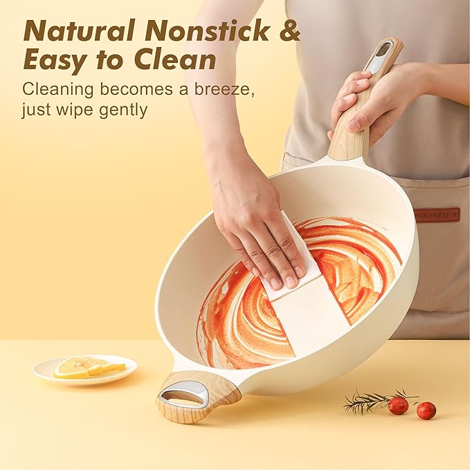 SENSARTE Ceramic Nonstick Frying Pan Skillet with Lid, 13.3 Inch Large Deep Frying Pan, 6 Qt Saute Pan, Induction Pan, Healthy Non Toxic Cooking Pan with Helper Handle, PFOA PFAS PTFE Free - Image 3