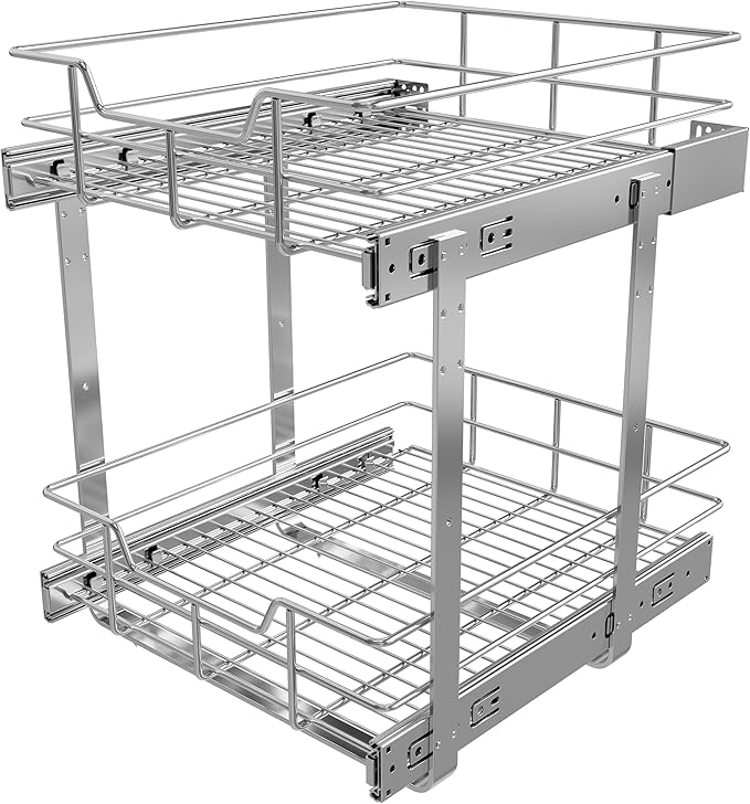 2 Tier Pull Out Cabinet Organizer 15" W X 17" D, Slide Out Drawers for Kitchen Cabinets, Pull Out Drawers for Cabinets Capacity Heavy Duty Caddy, Cabinet Pullout Shelves Chrome-Plated,Bathroom Pantry by STORKING