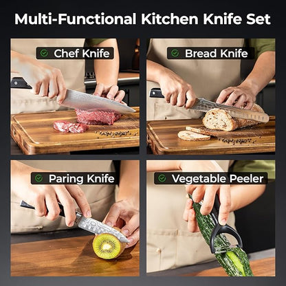 CoquusAid Kitchen Knives Set, 4 PCS Professional Chef Knife Set, Razor Sharp High Carbon Stainless Steel Knife Set, Ergonomic Handle Design, Ideal for Everyday Home Use, Perfect Gifts for Kitchen