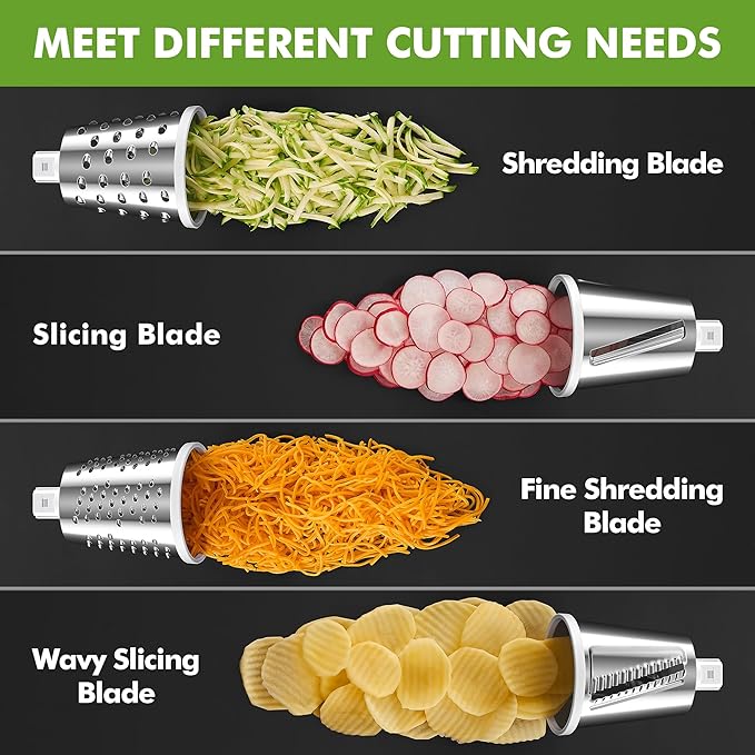 Geedel Rotary Cheese Grater - Upgraded Vegetable Shredder with 4 Interchangeable Blades, Easy to Clean Cheese Shredder with Handle, Kitchen Grater Nuts Grinder for Cutting Cheese, Vegetable, Nuts - Image 3