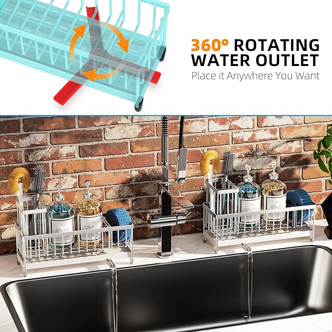 Moforoco Larger Version Sponge Holder for Kitchen Sink, Sink Caddy with High Brush Holder, Kitchen Sink Organizer Countertop Rustproof 304 Stainless Steel (Stainless Steel) - Image 5