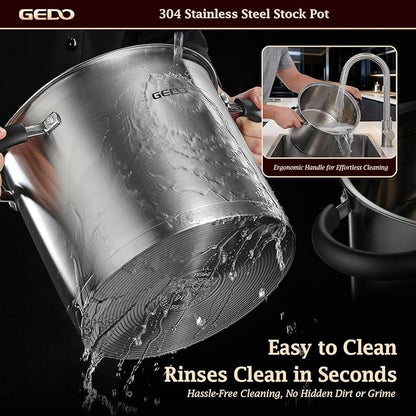 GEDO Food-Grade 304 Stainless Steel Stock Pot, Thickened Cooking Pot with Tempered Glass Lid, Heat-Resistant Handles, Fits All Stovetops for Soup Stew Canning, Dishwasher Safe (13.2, Quarts) - Image 7
