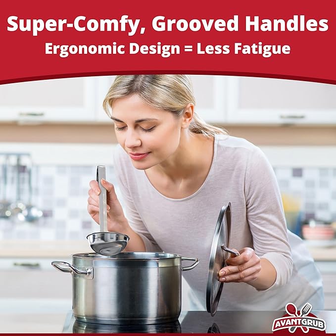 Super Sturdy, Ergonomic 6 Oz. Soup Ladle 3 Pk. Stainless Steel Ladles with Long Handles. Best Kitchen Accessories for Stirring, Portioning and Serving Soups, Chili and Stew in Restaurants and at Home - Image 5