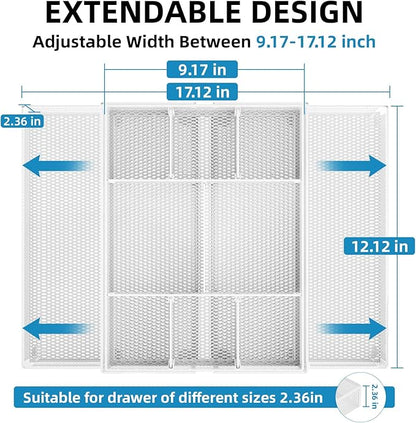 Marbrasse Expandable Desk Drawer Organizer, Mesh Drawer Organizer Tray with 10 Adjustable Compartments, Desk Organizers and Accessories, 5 Dividers Drawer for Office Supplies, Makeup & Vanity (White) - Image 2