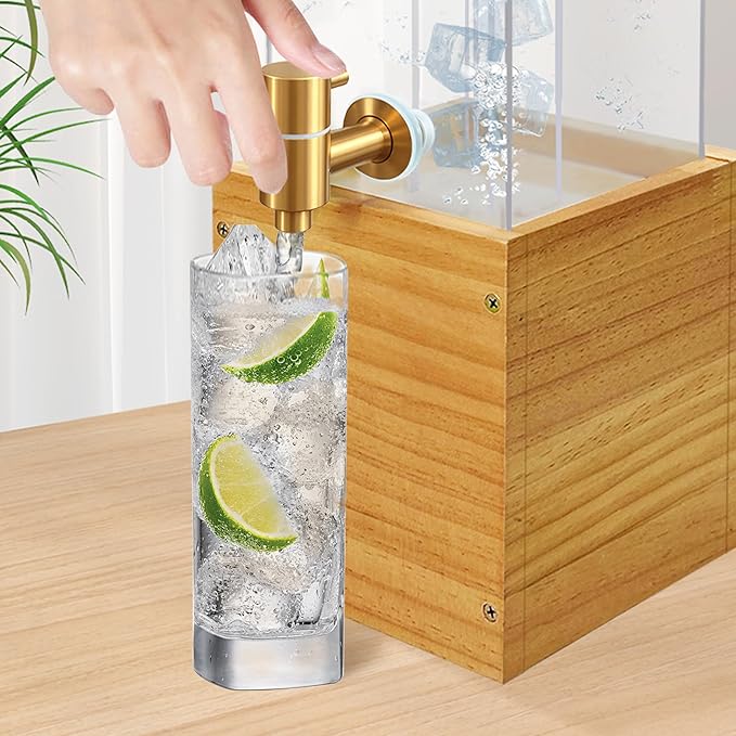 2 Gallon Large Drink Dispenser, Drink Dispenser with Wood Stand, Drink Dispensers for Parties with Ice Core, Beverage Dispenser with Airtight Valve for Water, Punch, Juice - Image 5