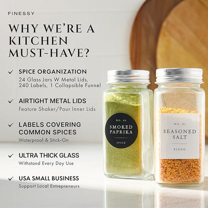 FINESSY Glass Spice Jars with Labels with Metal Lids and Shakers 24 Pack Set, 4oz Small Empty Air Tight Spice Containers with Labels, Clear Seasoning Containers Herb Bottles Kitchen Storage Organizer - Image 2