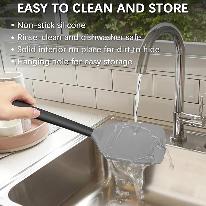 Coukre 2 Pack Silicone Spatula Set, High Heat Resistant, BPA Free Kitchen Spatula, Solid & Slotted Turner for Non-Stick Pans, Sautéing, and Flipping (2, Gray) - Image 5