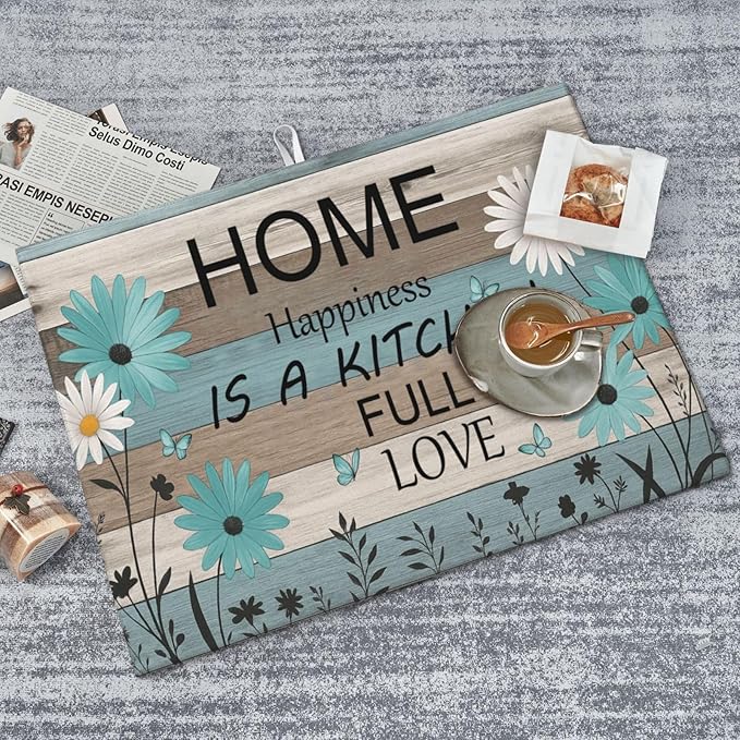 Rustic Wood Dish Drying Mats for Kitchen Counter, Large 18"x24" Dish Mats for Drying Dishes, Microfiber Absorbent Dish Drying Pad Rack Mat Kitchen Decor Reusable Washable