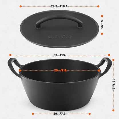 Onlyfire Cast Iron Dutch Oven, Heavy-Duty Dutch Oven Pot with Lid & Handle for Induction, Gas & Oven and Campfire, Cast Iron Skillet Cookware for Bread, Frying, Baking, 5.5 Quart