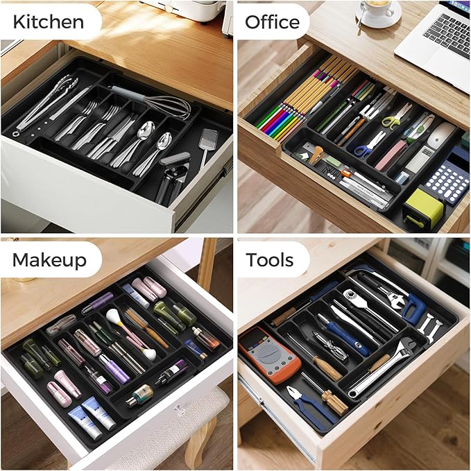 ukeetap Extra Large Expandable Silverware Organizer, BPA-Free Food-Safe Cutlery Flatware Organizer, Kitchen Utensil Drawer Organizer, Adjustable Silverware Holder for Spoons Forks Knives, Black - Image 8