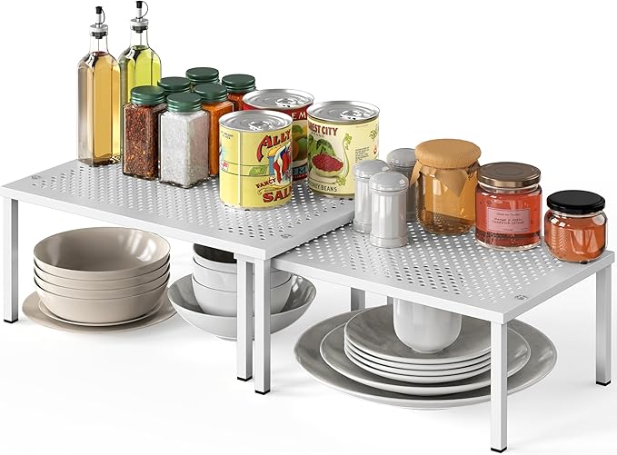 Simple Houseware Expandable Stackable Kitchen Counter Shelf Organizer, White, Metal Top, 11.25"L x 7.9"W x 5.4"H by SimpleHouseware