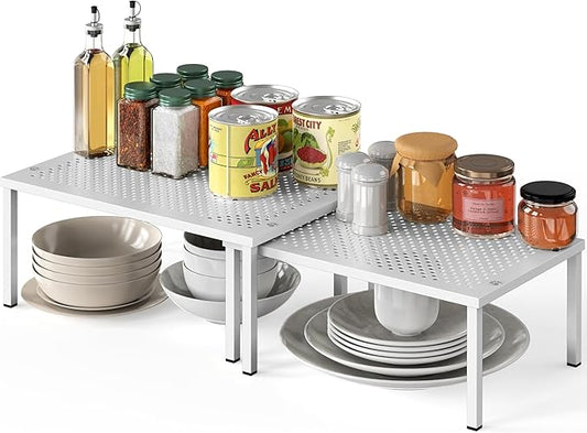 Simple Houseware Expandable Stackable Kitchen Counter Shelf Organizer, White, Metal Top, 11.25"L x 7.9"W x 5.4"H by SimpleHouseware