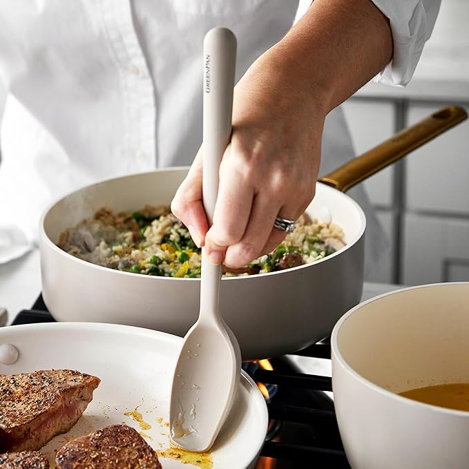 GreenPan Silicone Ultimate Spoon, Mixing Stirring Serving Cooking Kitchen Utensil, Flexible Rubber Nonstick Cookware, Rigid Steel Core, Heat-Resistant, Anti-Slip Handle BPA-Free Dishwasher Safe, Taupe - Image 4