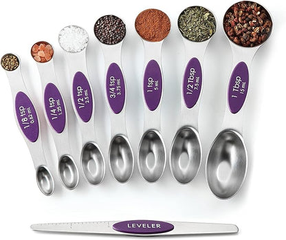 Spring Chef Purple Stainless Steel Magnetic Measuring Spoons Set of 8 with Leveler, Dual Sided Metal Teaspoon & Tablespoon Measuring Spoons, Kitchen Gadgets for Baking & Cooking, Fits in Spice Jars - Image 9
