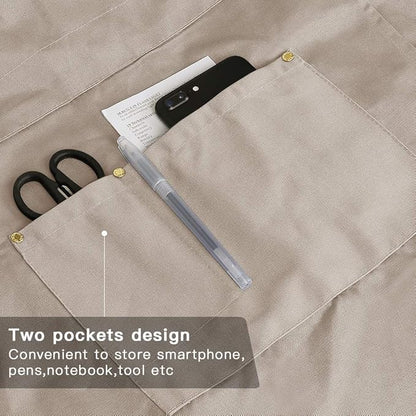 Mignongirl Crossback Apron with Pockets x2,Split Apron with Adjustable Straps,M-XXL (Beige) - Image 2