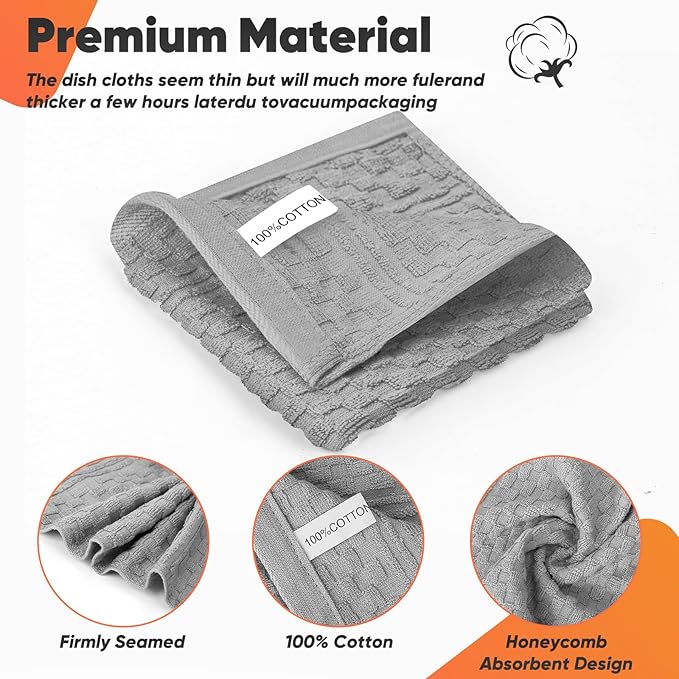 Oven Mitts Kitchen Towels and Dishcloths with Pot Holders Sets, Oven Gloves Hot Pads 500°F Heat Resistant with Silicone Grip, Include 2 Cooking Gloves/2 Potholders/4 Kitchen Towels/4 Dish Towels-Gray - Image 7