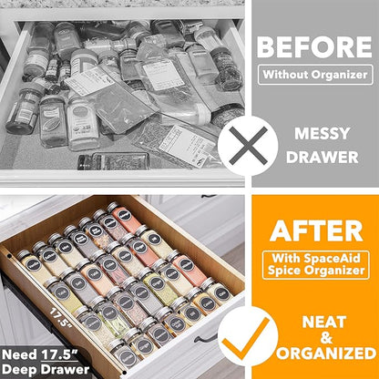 SpaceAid Spice Drawer Organizer with 28 Spice Jars, 386 Spice Labels, 4 Tier Seasoning Rack Tray Insert for Kitchen Drawers, 13" Wide x 17.5" Deep - Image 2