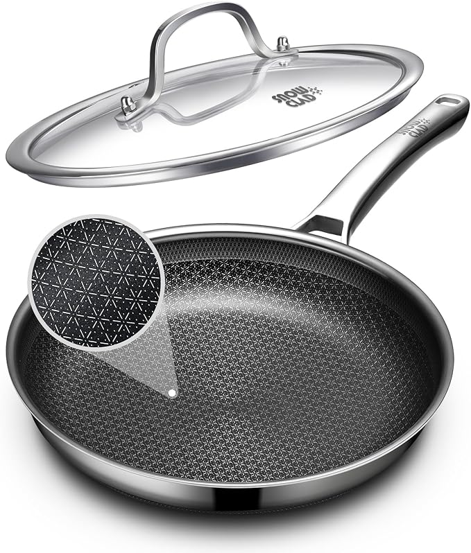 OATOFP Non Stick Frying Pans 12 inch, Hybrid Improved Version Frying Pans Nonstick with Lid,non stick Stainless Steel Skillets, Dishwasher and Oven-Safe Chef Pan, PFOA Free Cookware upgraded design by UltimateCookwareDestination