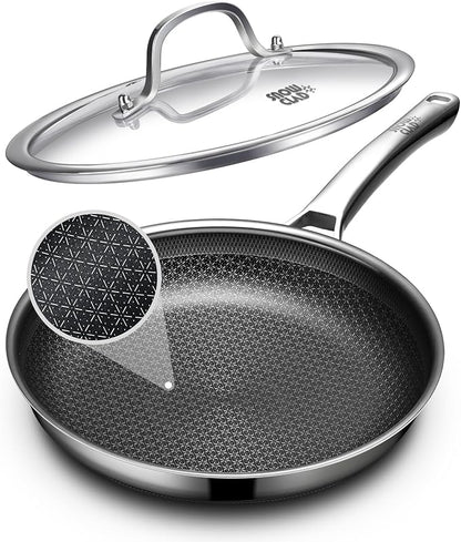 OATOFP Non Stick Frying Pans 12 inch, Hybrid Improved Version Frying Pans Nonstick with Lid,non stick Stainless Steel Skillets, Dishwasher and Oven-Safe Chef Pan, PFOA Free Cookware upgraded design by UltimateCookwareDestination