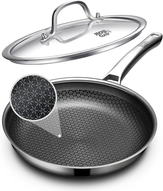 OATOFP Non Stick Frying Pans 12 inch, Hybrid Improved Version Frying Pans Nonstick with Lid,non stick Stainless Steel Skillets, Dishwasher and Oven-Safe Chef Pan, PFOA Free Cookware upgraded design by UltimateCookwareDestination