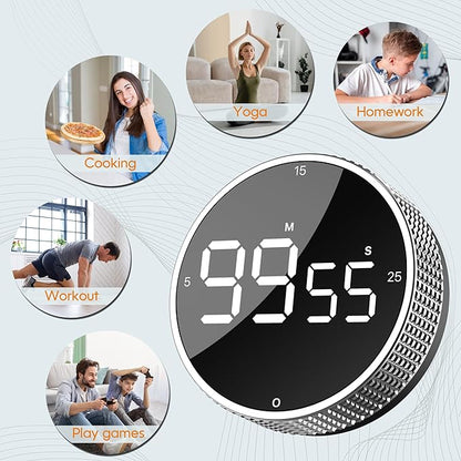 Upgrade Digital Kitchen Timer - Magnetic Countdown Countup Visual Pomodoro Timer with Large LED Display, 3-Preset Times (5, 15, 25), 3 Volume Levels, Ideal for Cooking, Baking and Fitness (2, Silver) - Image 6